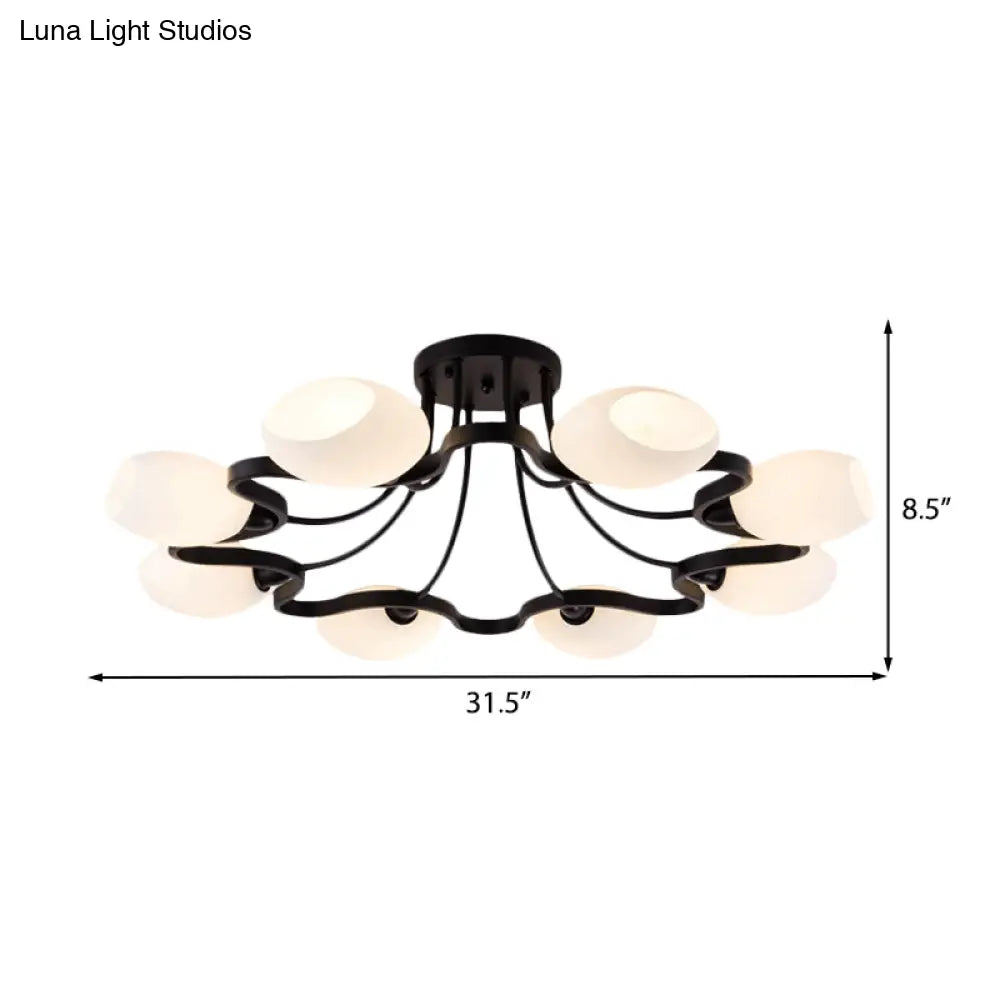 Classic Black Semi Flush Mount Ceiling Fixture With Bubble White Glass Shades - 6/8/10 Lights For