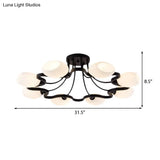 Classic Black Semi Flush Mount Ceiling Fixture With Bubble White Glass Shades - 6/8/10 Lights For