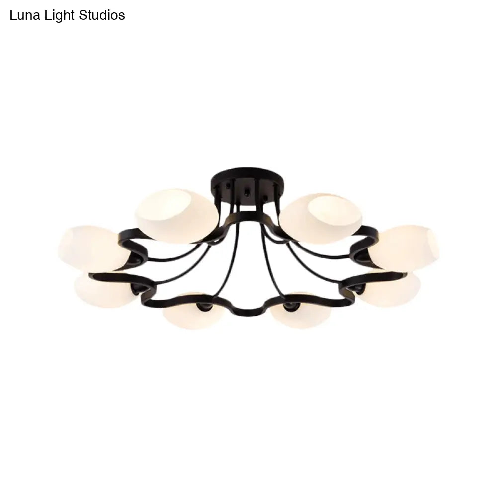 Classic Black Semi Flush Mount Ceiling Fixture With Bubble White Glass Shades - 6/8/10 Lights For