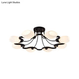 Classic Black Semi Flush Mount Ceiling Fixture With Bubble White Glass Shades - 6/8/10 Lights For