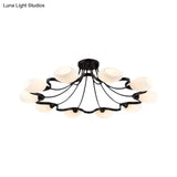 Classic Black Semi Flush Mount Ceiling Fixture With Bubble White Glass Shades - 6/8/10 Lights For