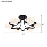 Classic Black Semi Flush Mount Ceiling Fixture With Bubble White Glass Shades - 6/8/10 Lights For