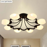 Classic Black Semi Flush Mount Ceiling Fixture With Bubble White Glass Shades - 6/8/10 Lights For