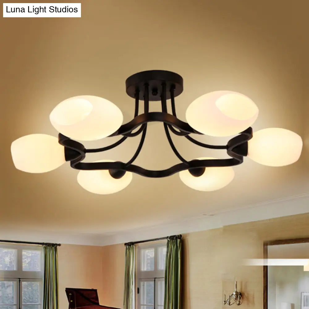 Classic Black Semi Flush Mount Ceiling Fixture With Bubble White Glass Shades - 6/8/10 Lights For