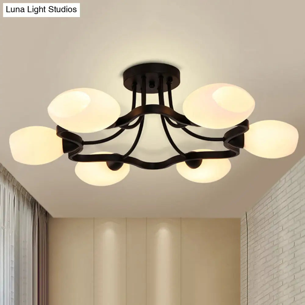 Classic Black Semi Flush Mount Ceiling Fixture With Bubble White Glass Shades - 6/8/10 Lights For