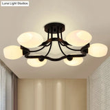 Classic Black Semi Flush Mount Ceiling Fixture With Bubble White Glass Shades - 6/8/10 Lights For