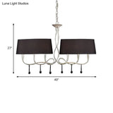 Classic Black/White Drum Fabric Island Ceiling Light With 6 Hanging Lights For Dining Room