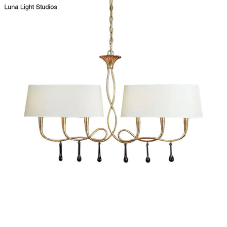 Classic Black/White Drum Fabric Island Ceiling Light With 6 Hanging Lights For Dining Room