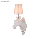 Classic Black/White/Gold Bedroom Wall Lamp With Fabric Cone Shade