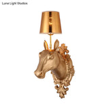 Classic Black/White/Gold Bedroom Wall Lamp With Fabric Cone Shade