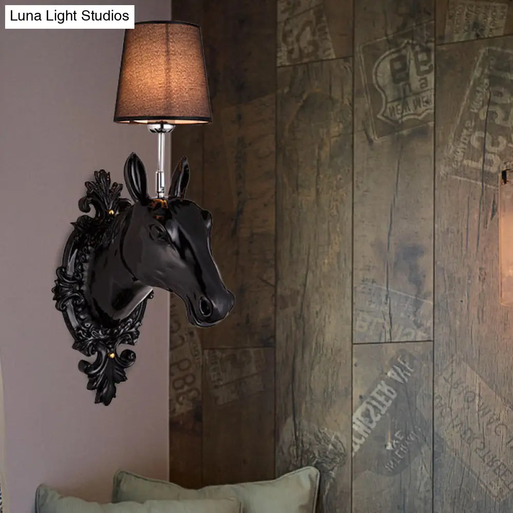 Classic Black/White/Gold Bedroom Wall Lamp With Fabric Cone Shade