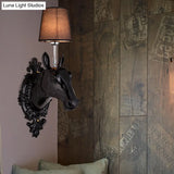 Classic Black/White/Gold Bedroom Wall Lamp With Fabric Cone Shade