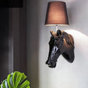 Classic Black/White Resin Wall Lamp With Cone Fabric Shade - 1 Bulb Horse Sconce Black