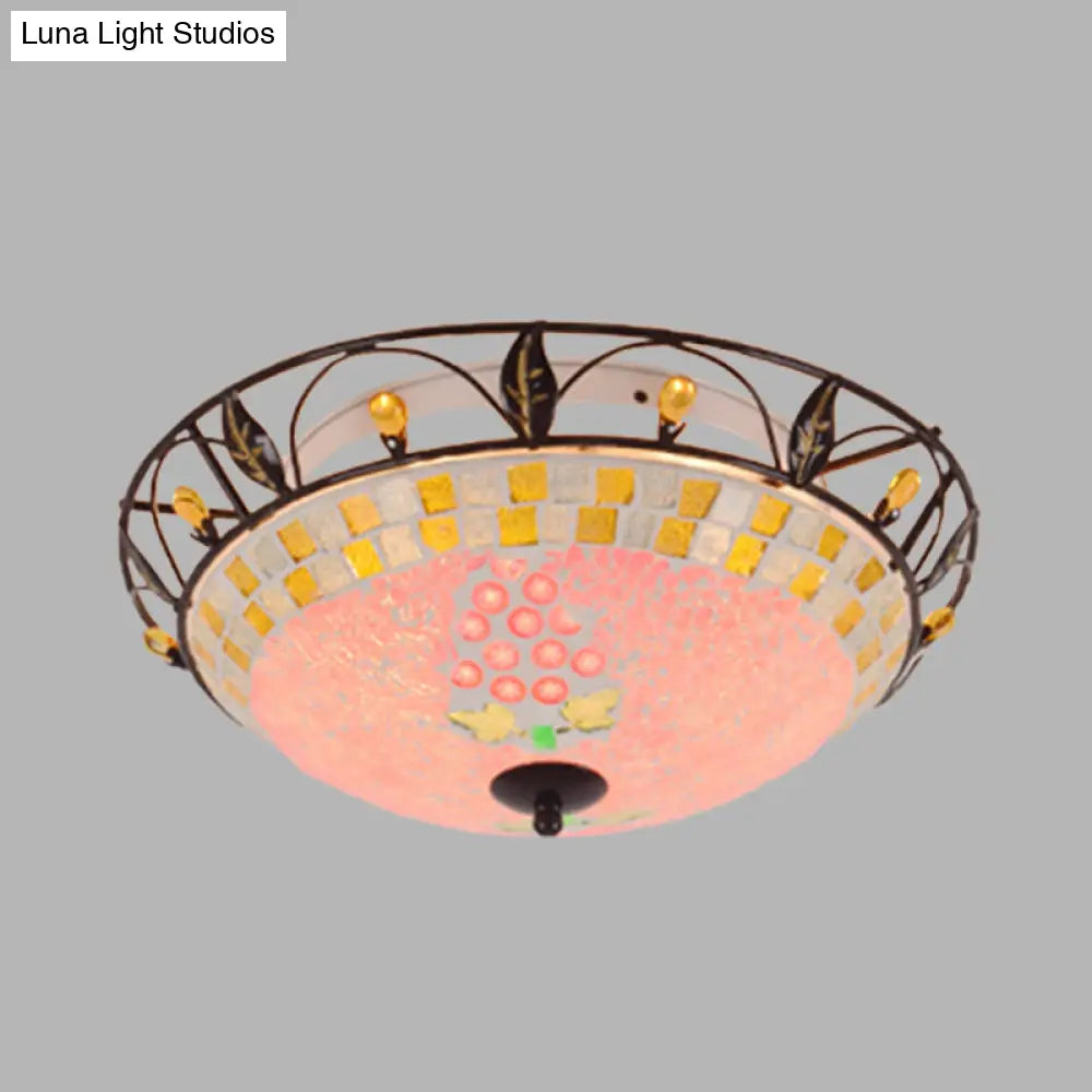 Classic Bowl Frosted Glass Ceiling Light With Pink/Purple Flush Mount – Ideal For Living Room
