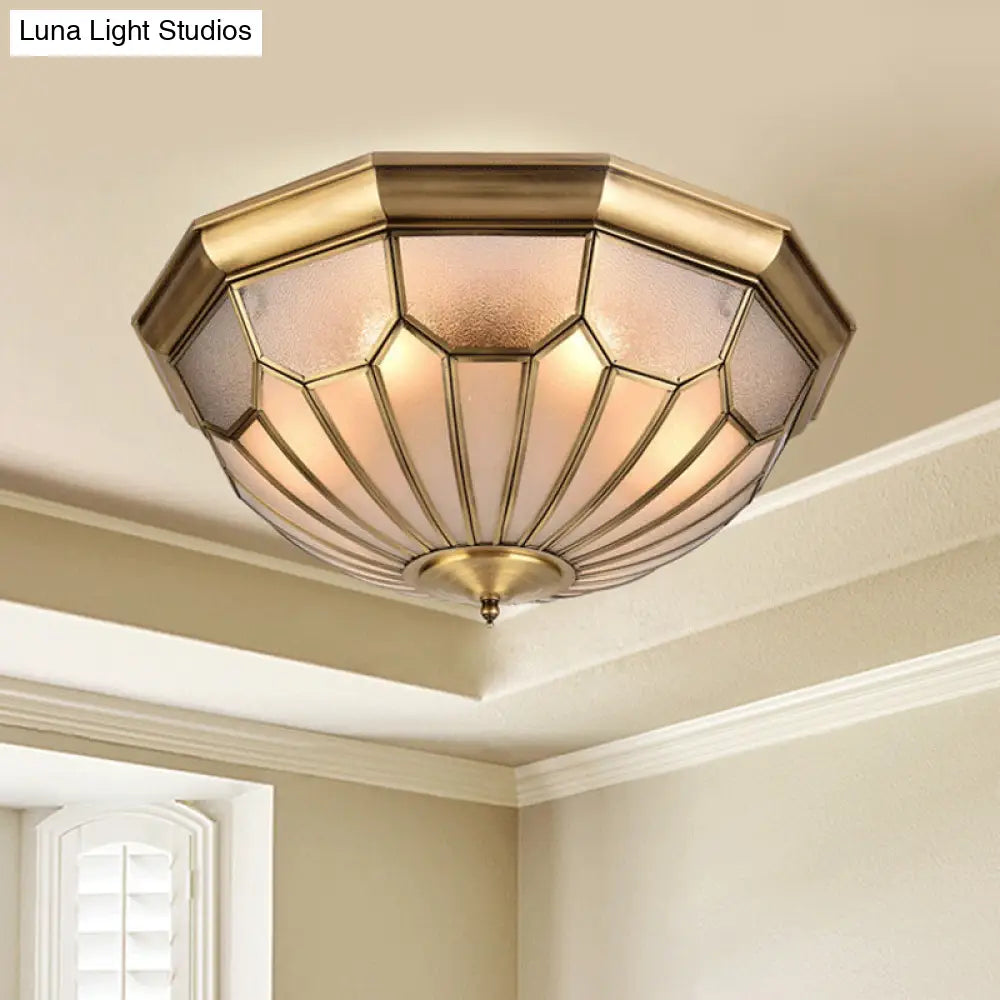 Classic Brass 6-Light Dome Flush Mount Ceiling Chandelier With Beveled Glass Shade