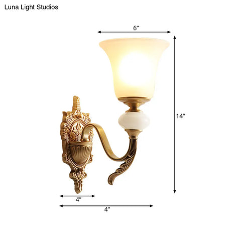 Classic Brass Bell Wall Light Fixture With Frosted Glass - Ideal For Stairways