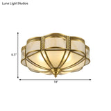 Classic Brass Domed Flush Mount Fixture With Frosted Glass Panel - 3/4/6 Lights For Bedroom
