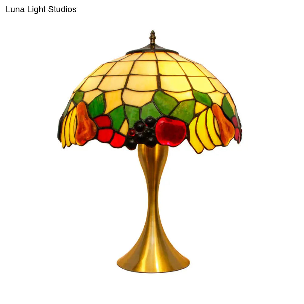 Classic Brass Fruit Tiffany Glass Table Lamp With Pull Chains