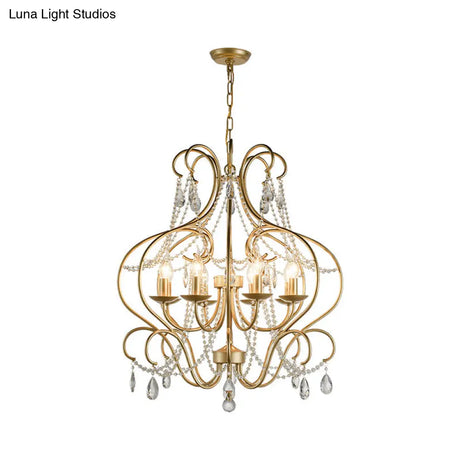 Classic Brass Metal Hanging Lamp Kit - 8-Light Crystal Chandelier For Living Room