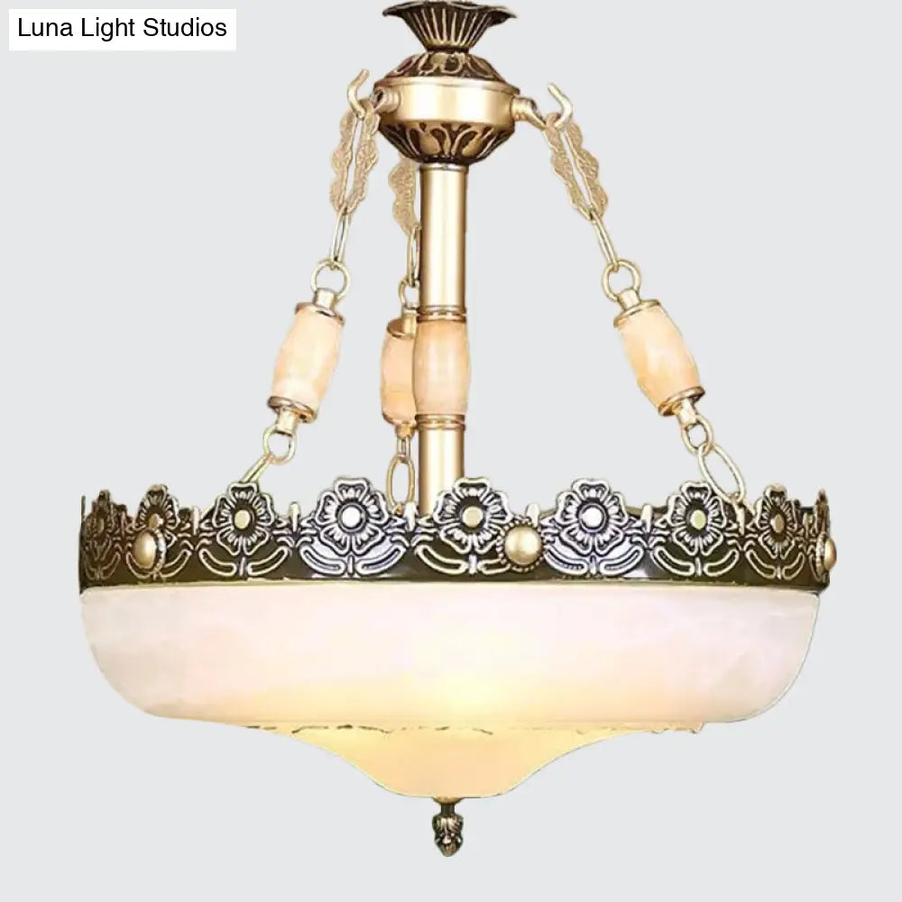 Classic Brass Pendant Ceiling Light With White Glass Basket Shade - 12/16 Led Ideal For Living Room
