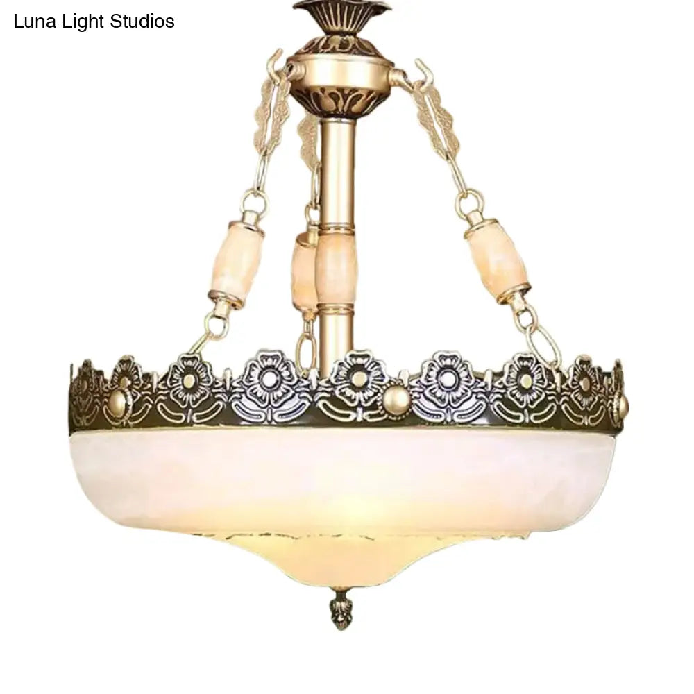 Classic Brass Pendant Ceiling Light With White Glass Basket Shade - 12/16 Led Ideal For Living Room