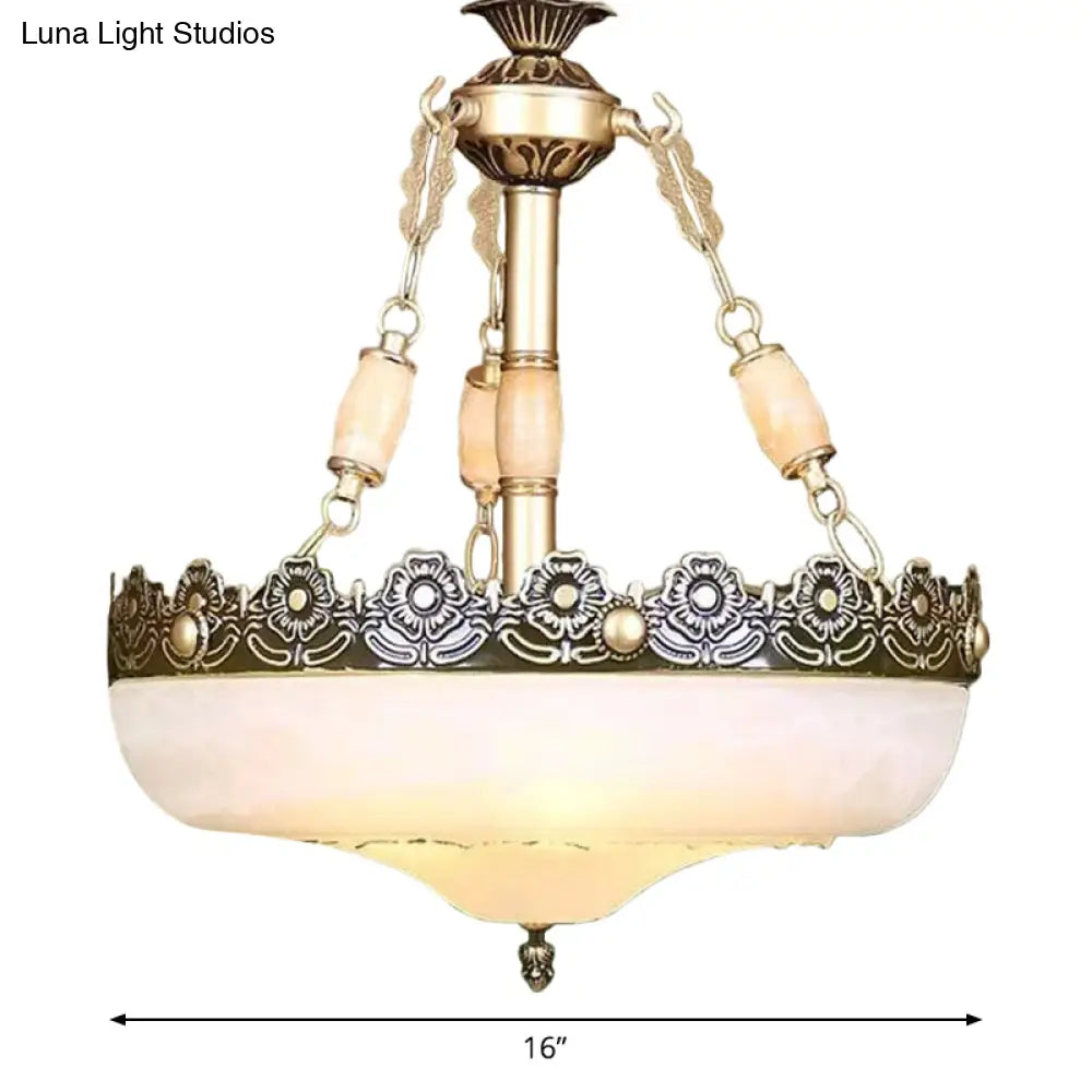 Classic Brass Pendant Ceiling Light With White Glass Basket Shade - 12/16 Led Ideal For Living Room