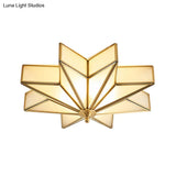 Classic Brass Star Flush Mount Fixture With Beveled Frosted Glass For Living Room Ceiling Light (4