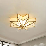 Classic Brass Star Flush Mount Fixture With Beveled Frosted Glass For Living Room Ceiling Light (4