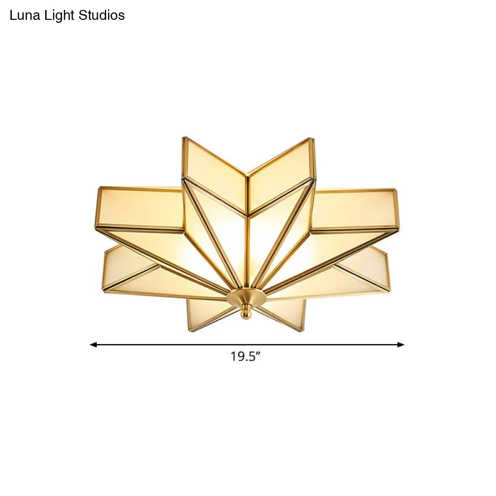 Classic Brass Star Flush Mount Fixture With Beveled Frosted Glass For Living Room Ceiling Light (4