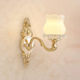 Classic Carved Arm Metal Wall Sconce With White Glass Shade - Elegant Lighting 1 / E