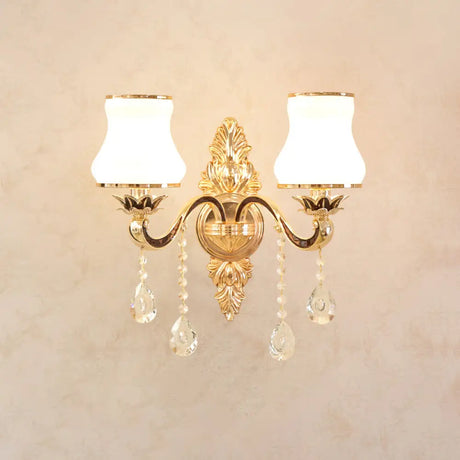 Classic Carved Arm Metal Wall Sconce With White Glass Shade - Elegant Lighting 2 / C