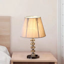 Classic Chrome Crystal Night Lamp With Round Faceted Design & Conical Fabric Shade - Ideal For