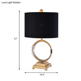 Classic Circular Brass Desk Lamp With Black Fabric Shade - 1 Bulb Task Lighting