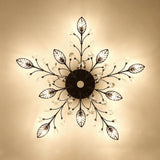 Classic Clear Crystal Led Semi-Flush Mount Ceiling Light With Leaf Design For Corridors 10 / Black