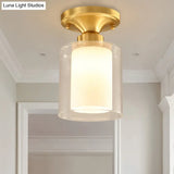 Classic Clear Glass Flush Mount Lamp - Gold Cylinder Ceiling Light Fixture For Living Room