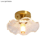 Classic Cone/Lotus Leaf/Floral Clear Glass Ceiling Light In Brass 7.5 - 9’ Wide