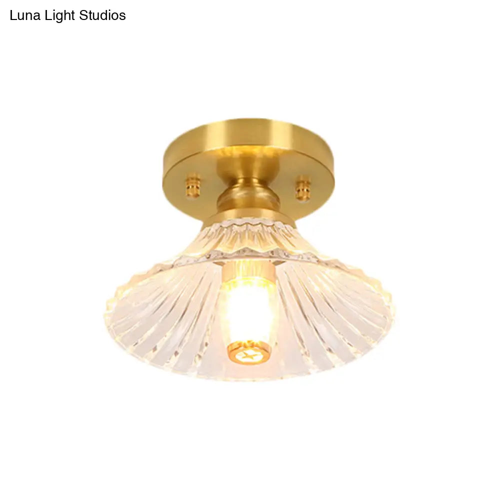 Classic Cone/Lotus Leaf/Floral Clear Glass Ceiling Light In Brass 7.5 - 9’ Wide