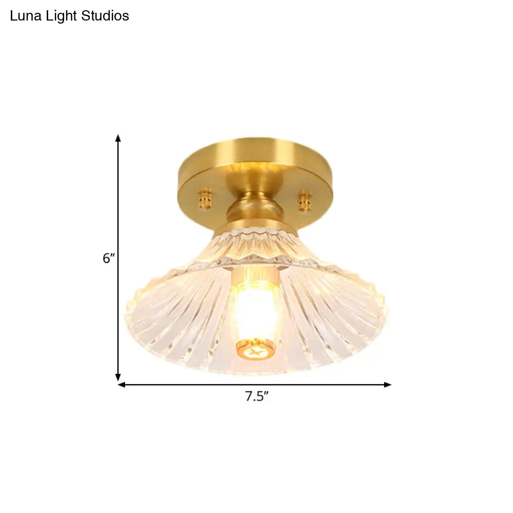Classic Cone/Lotus Leaf/Floral Clear Glass Ceiling Light In Brass 7.5 - 9’ Wide