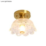 Classic Cone/Lotus Leaf/Floral Clear Glass Ceiling Light In Brass 7.5 - 9’ Wide