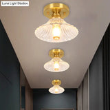 Classic Cone/Lotus Leaf/Floral Clear Glass Ceiling Light In Brass 7.5 - 9’ Wide