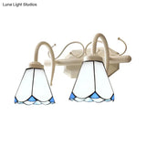Classic Cone Wall Sconce With Curved Arm And White Glass - 2/3 Lights For Elegant Bathroom Lighting
