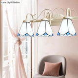 Classic Cone Wall Sconce With Curved Arm And White Glass - 2/3 Lights For Elegant Bathroom Lighting