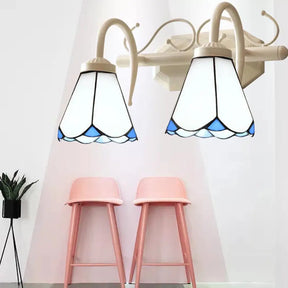 Classic Cone Wall Sconce With Curved Arm And White Glass - 2/3 Lights For Elegant Bathroom Lighting