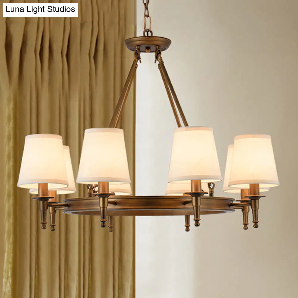 Classic Conical Chandelier - Fabric Shade Antique Brass Finish 3/6/8 Lights Perfect For Living Room