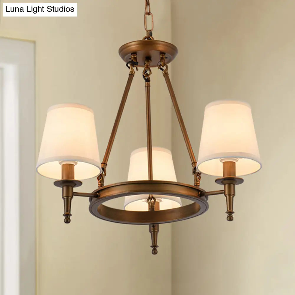 Classic Conical Chandelier - Fabric Shade Antique Brass Finish 3/6/8 Lights Perfect For Living Room