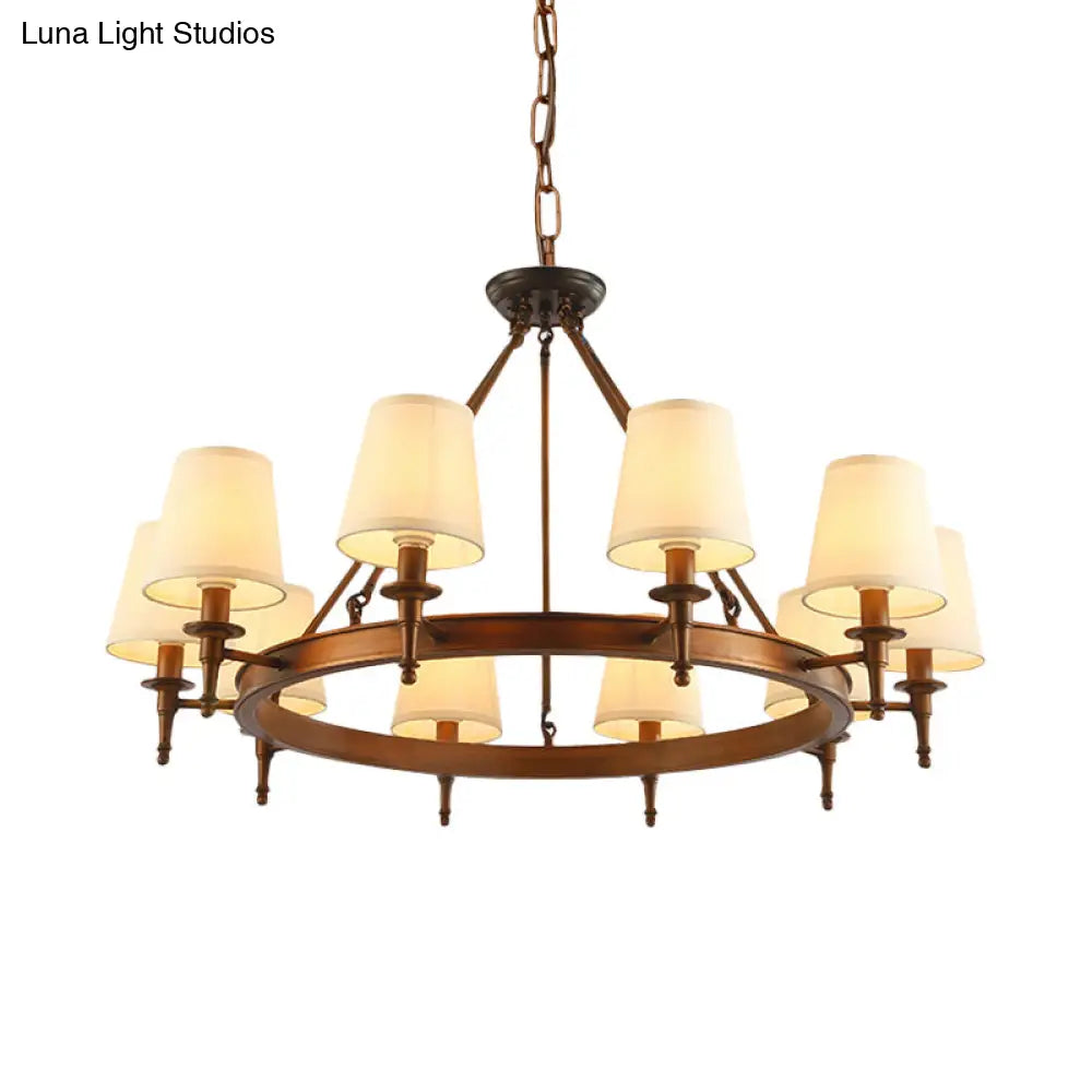 Classic Conical Chandelier - Fabric Shade Antique Brass Finish 3/6/8 Lights Perfect For Living Room