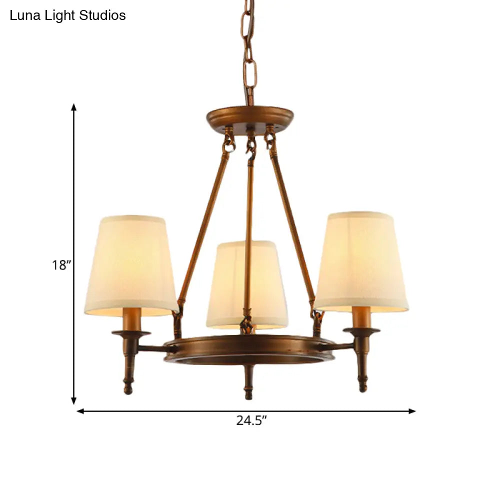 Classic Conical Chandelier - Fabric Shade Antique Brass Finish 3/6/8 Lights Perfect For Living Room