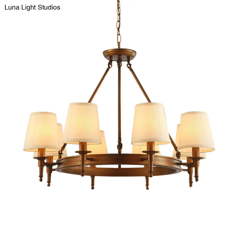 Classic Conical Chandelier - Fabric Shade Antique Brass Finish 3/6/8 Lights Perfect For Living Room