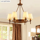 Classic Conical Chandelier - Fabric Shade Antique Brass Finish 3/6/8 Lights Perfect For Living Room