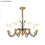 Classic Cream Frosted Glass Gold Pendant Chandelier For Dining Room Ambiance